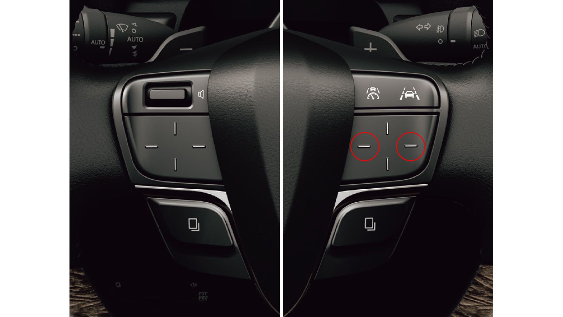 ヘッドアップディスプレイ装着車ステアリングスイッチ