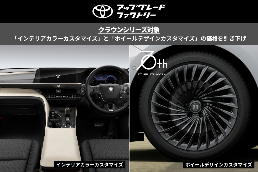 クラウン生誕71年目は、アップグレードを通じた「進化し続けるクルマづくり」への挑戦を加速、その一環として「インテリアカラーカスタマイズ」と「ホイールデザインカスタマイズ」の価格を引き下げ
