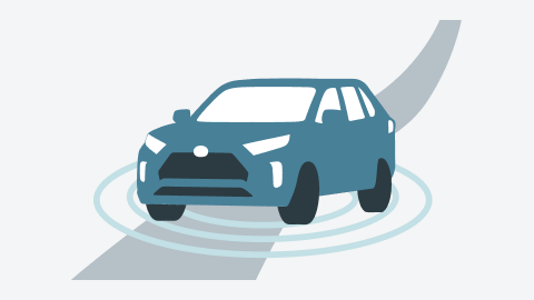 ステアリング操作に応じて向きを変えるRAV4を表したイラスト
