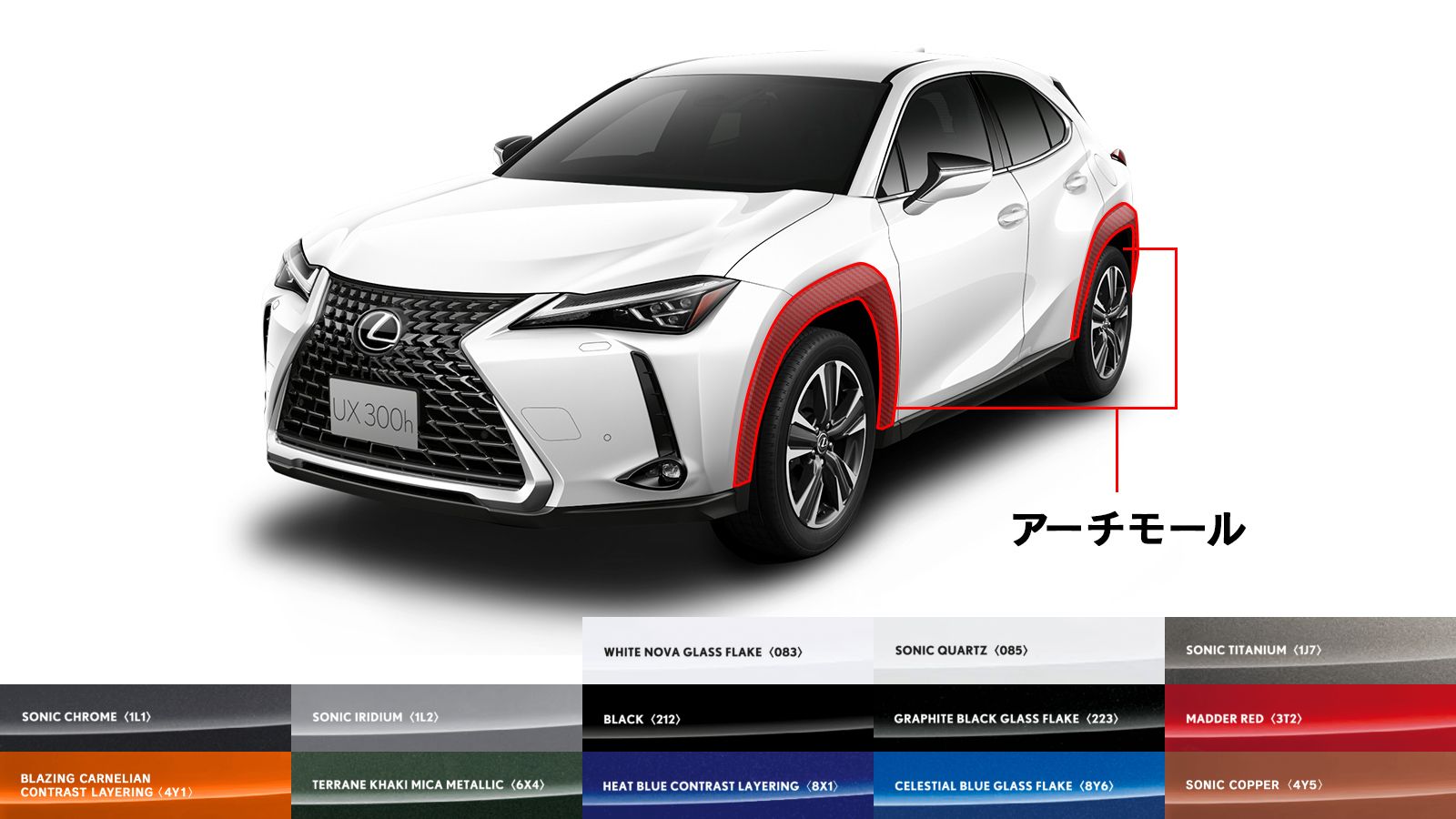 UX(LEXUS)のカスタム カラードアーチモール（SONIC QUARTZ／085）｜Upgrade Selections by KINTO  FACTORY